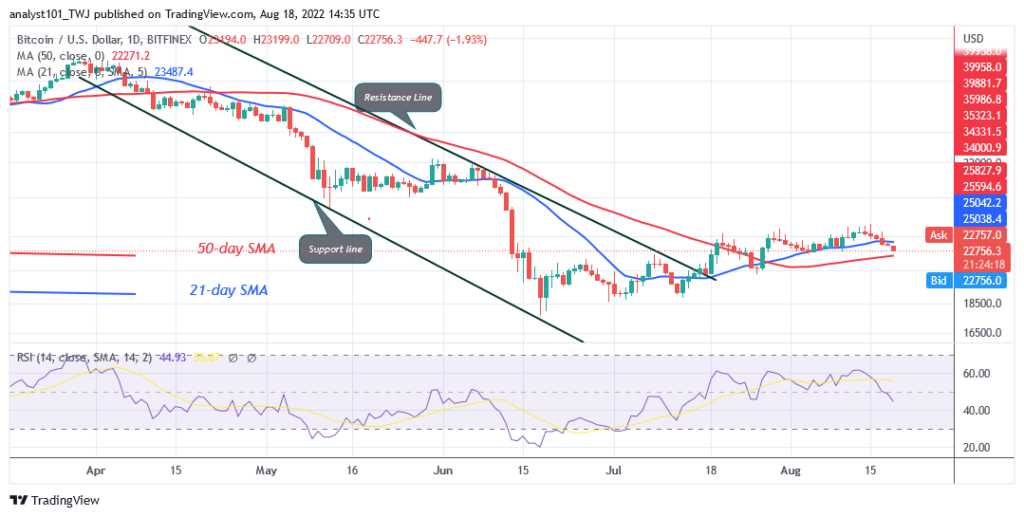 Bitcoin Price Prediction for Today August 18: BTC Price Drops as It Targets Crucial Support at $22K