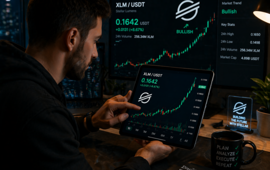 A trader analyzing a bullish XLM chart